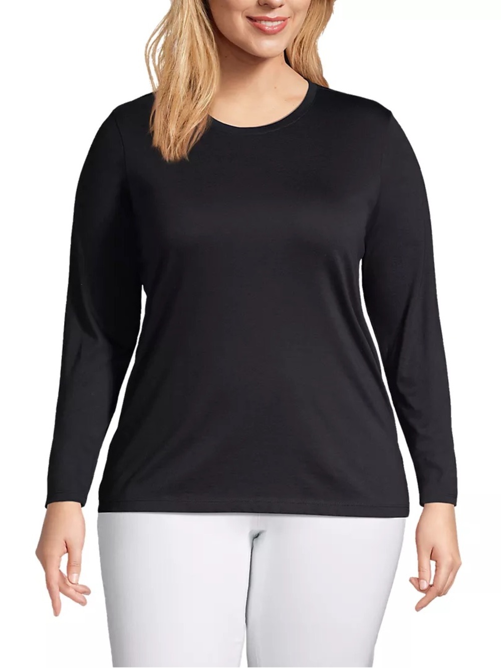 *NWT* Lands' End Supima Cotton Black Relaxed L/S Crew Neck T-Shirt-Size 1X